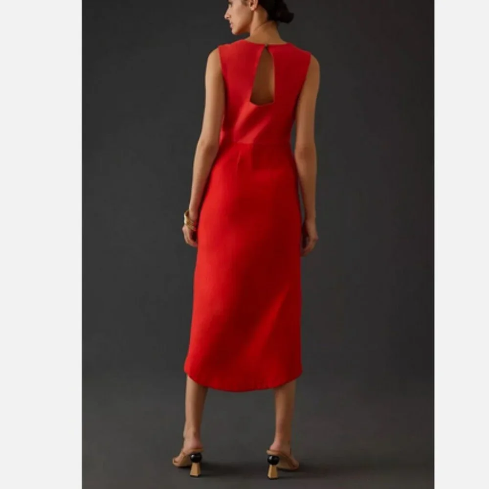 Anthropologie Maeve 10 NWT Squareneck Maxi Dress 160$ Red Holiday Cocktail - Picture 3 of 7